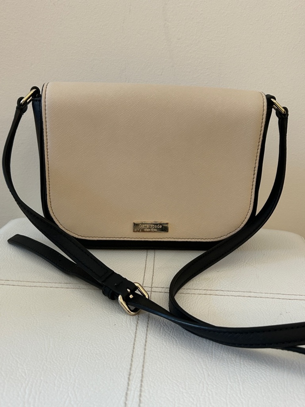 kate spade Beige and Black Saffiano Crossbody Bag